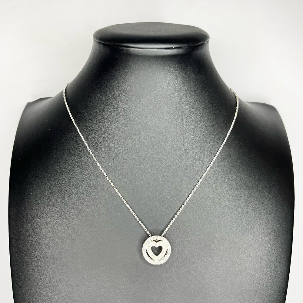 AVON '07 Halo Heart Crystal Pendant Necklace Silver Tone 16"